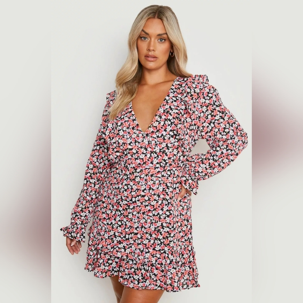 Boohoo Floral Mini Dress - Pink and Black